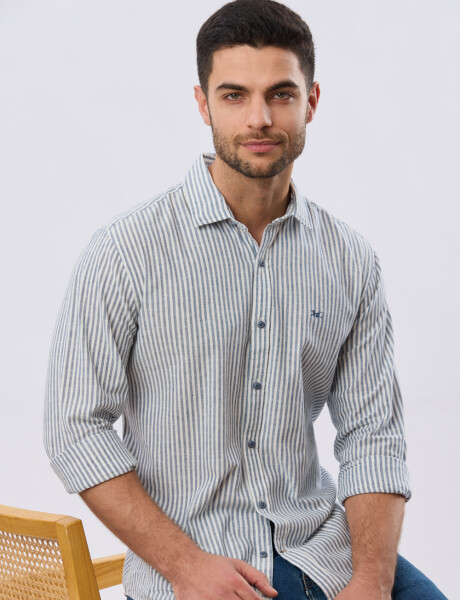 CAMISA RAYADA DE LINO Denim