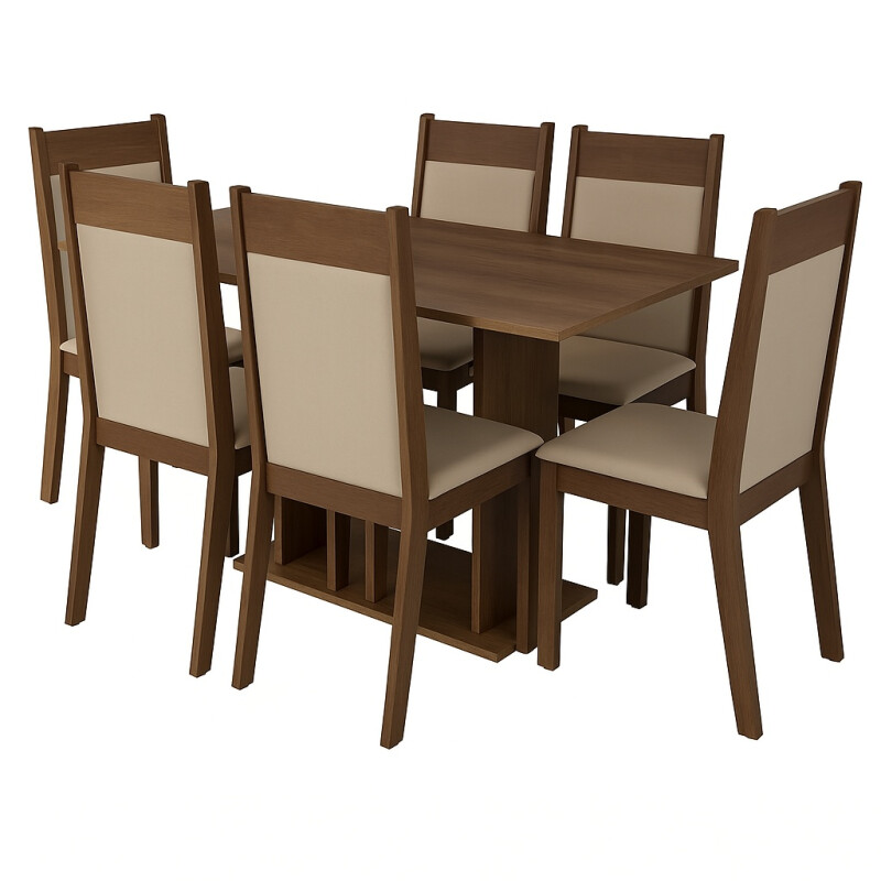 Juego De Comedor 6 Sillas Tapizadas Mesa De Living Rustico Marrón