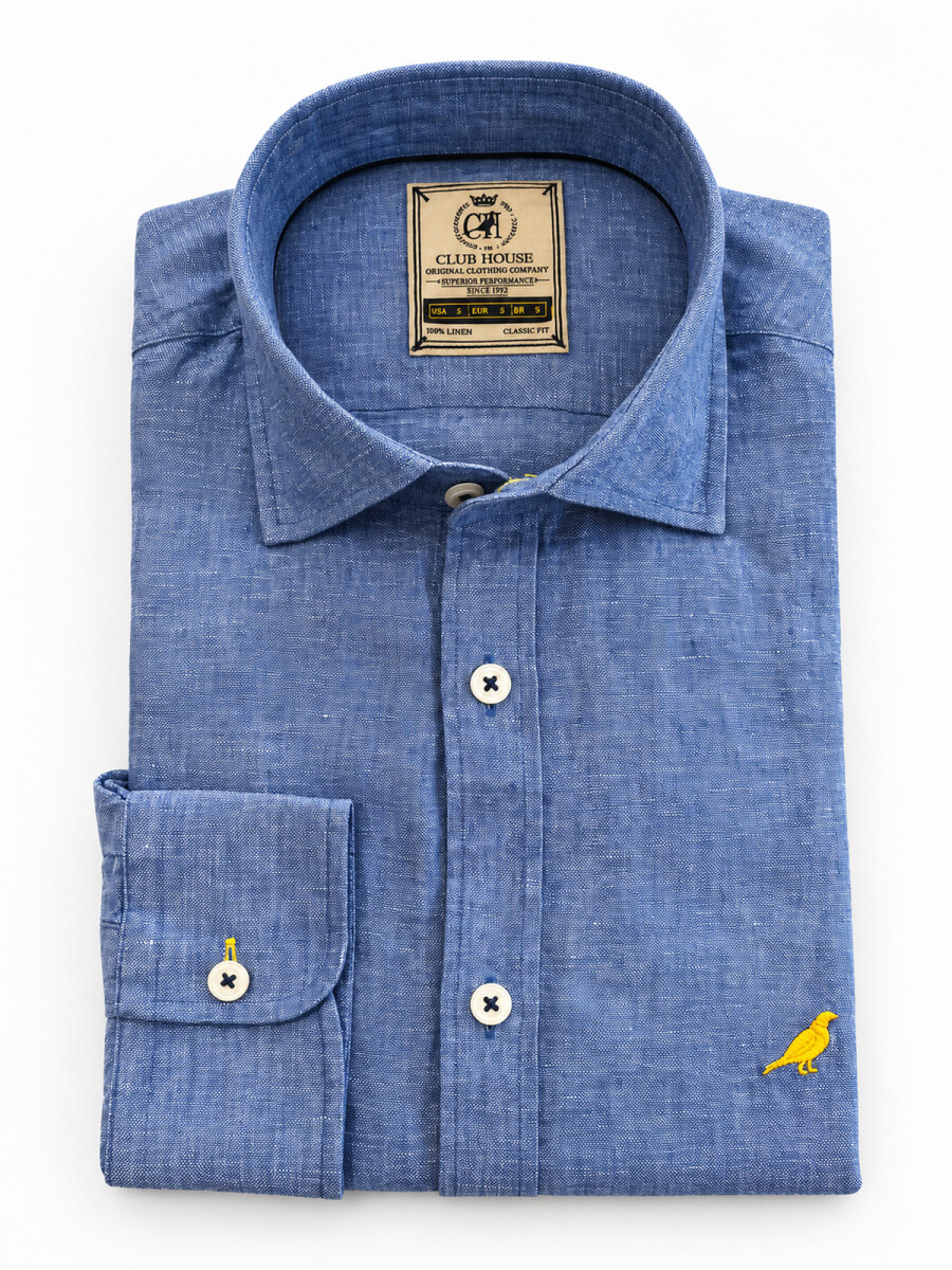 Camisa lino Short Collar - Blue 