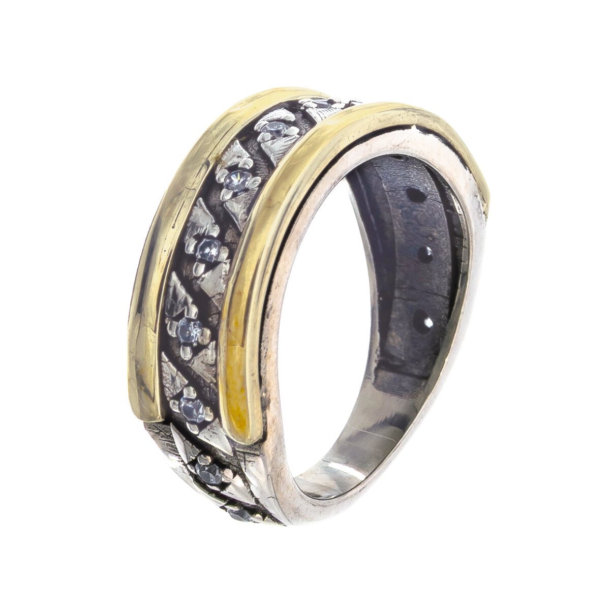 Anillo de plata 925, double en oro 18 ktes y circonias. 