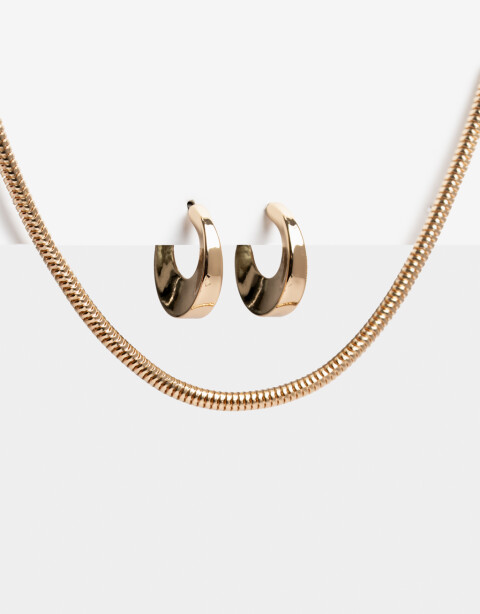 Bijouterie Set Metal Bijou Set Collar Metal Y Aros Argolla Bold - Dorado