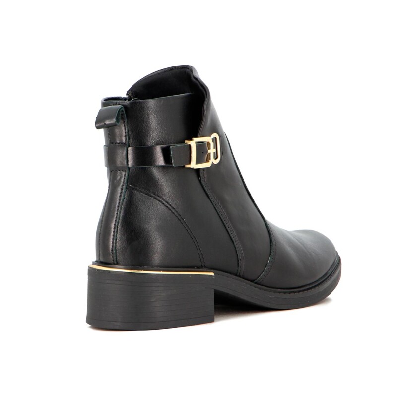 Comfortflex Bota Caña Baja Con Hebilla Taco Bajo Y Detalle En Talon Negro-negro