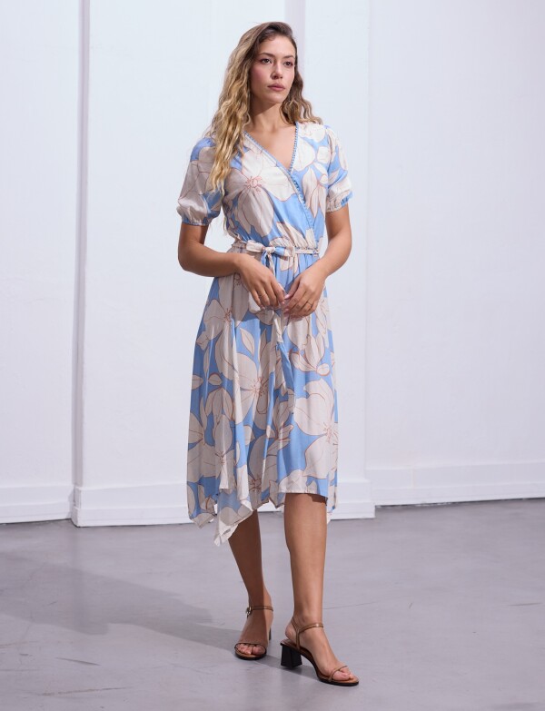 Vestido Printed Detalle Lazo MULTI/CELESTE