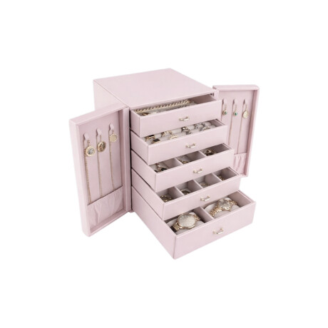 Joyero organizador con cajones y puertitas - 21x17x24cm Rosado