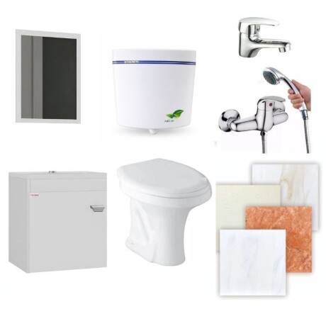 BAÑO COMPLETO N° 7 ECO INODORO CORTO + MUEBLE DE BAÑO 40 CM CON ESPEJO + GRIFERIA + CERAMICA BAÑO COMPLETO N° 7 ECO INODORO CORTO + MUEBLE DE BAÑO 40 CM CON ESPEJO + GRIFERIA + CERAMICA