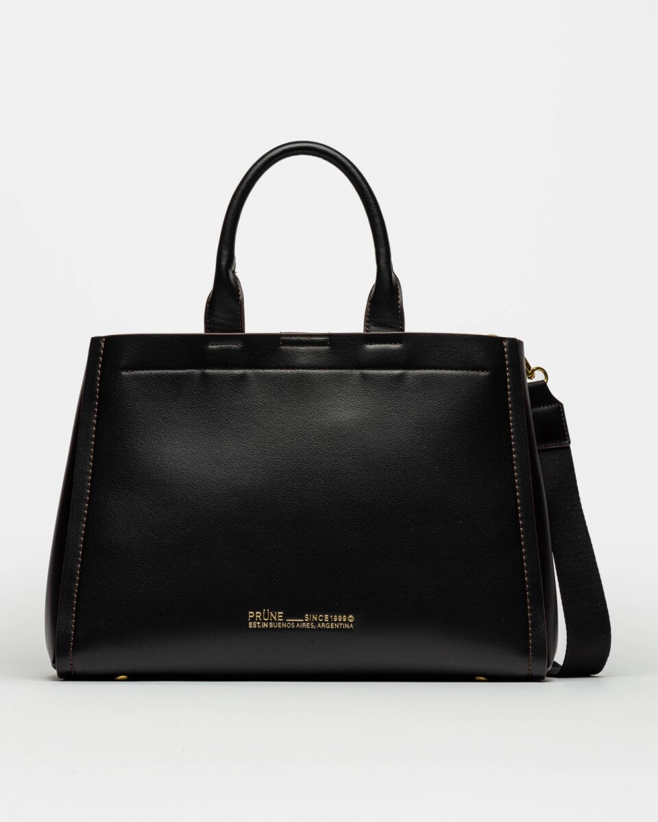 Cartera de Mano Anette Grande en Efecto Cuero Liso - Negro 
