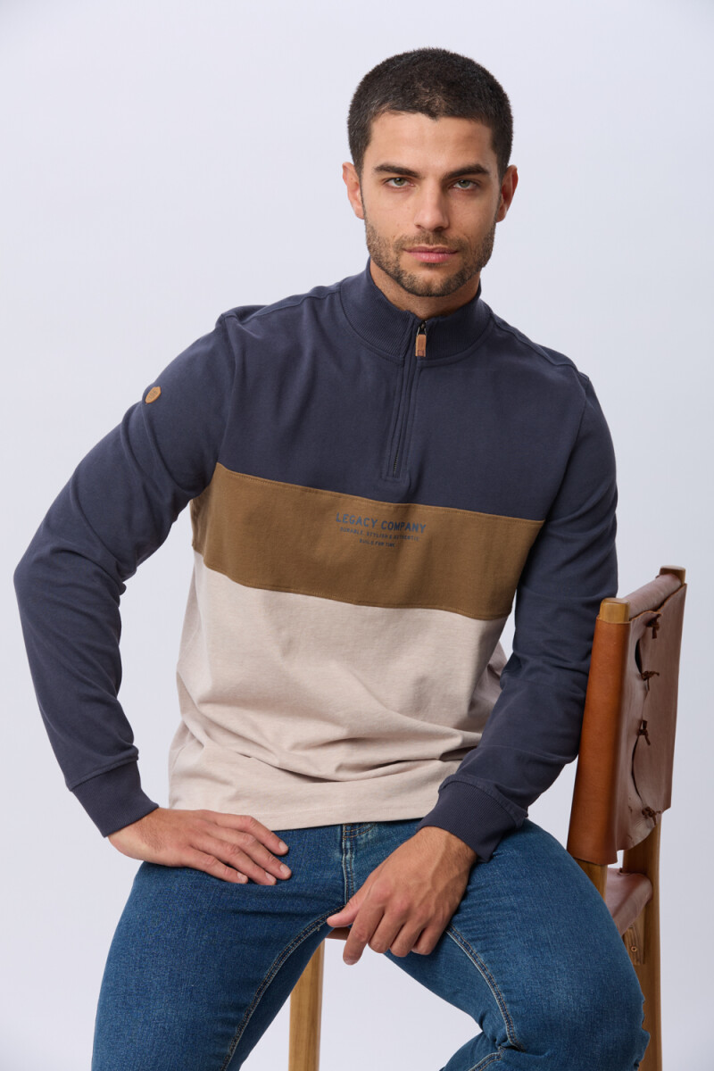 REMERA POLO RAYADA DE ALGODÓN - Azul 