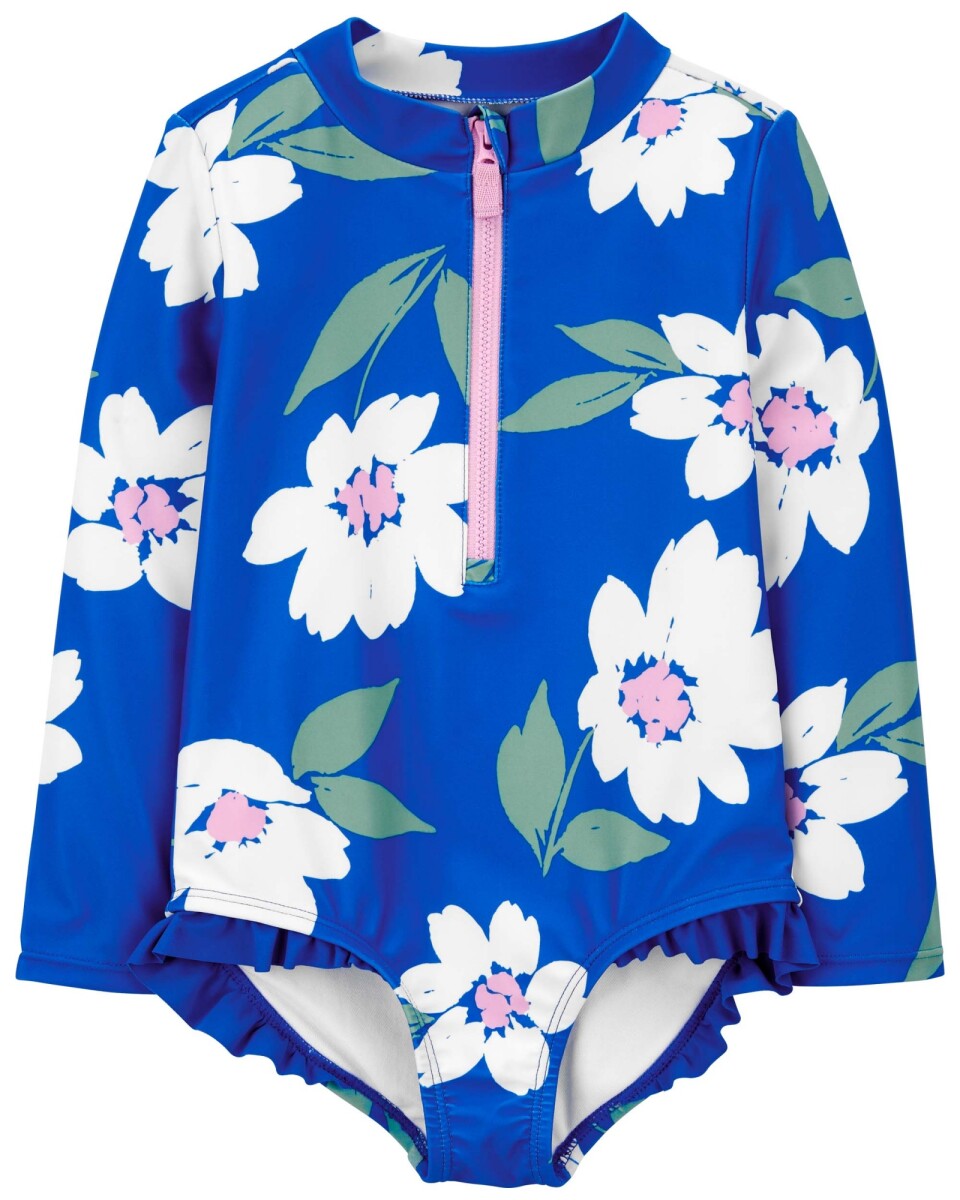 Malla de baño una pieza manga larga con protección UPF 50+ diseño floral. Talles 2-5T 
