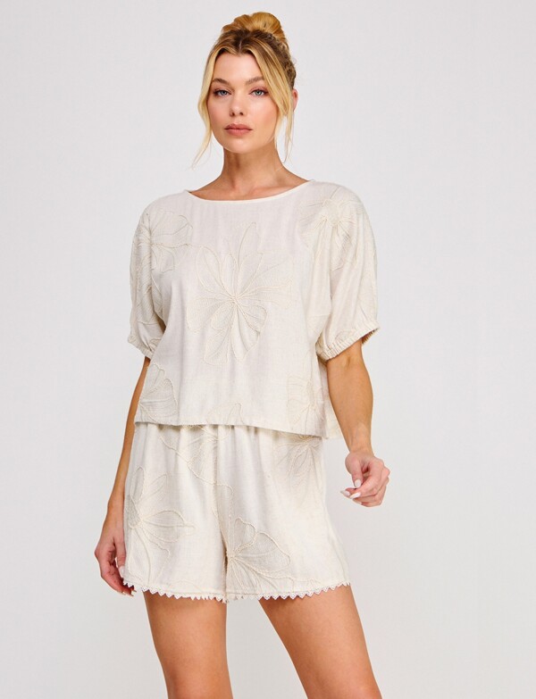 Blusa Lino Bordado BEIGE CLARO