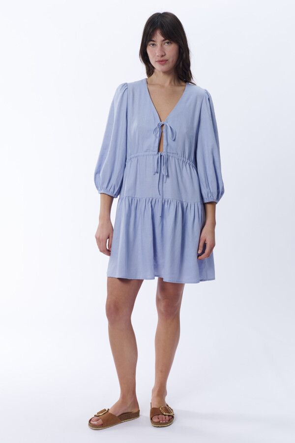 Vestido corto con lino Celeste