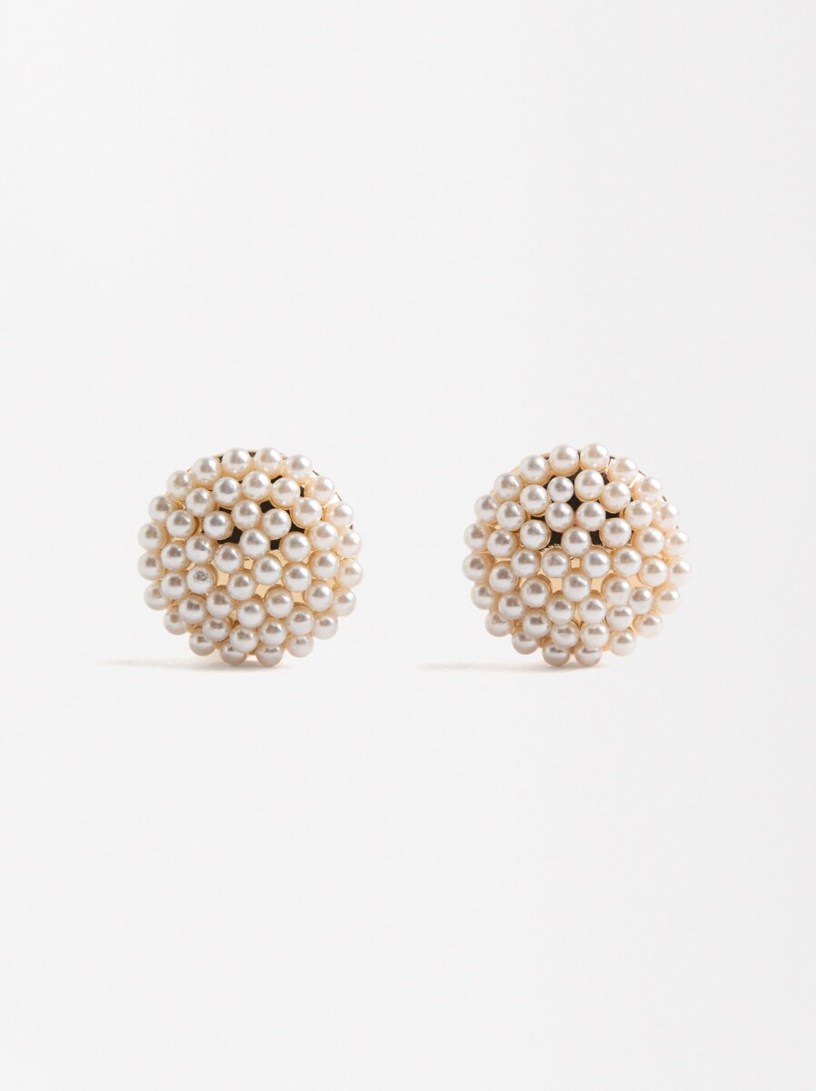 Pendientes Redondos Con Perlas - dorado 