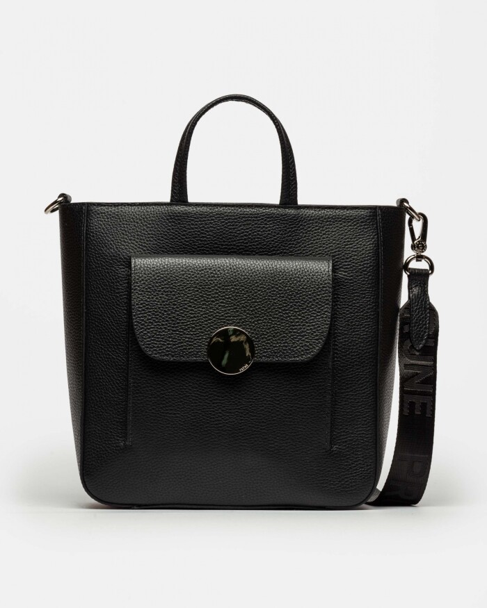 Shopper The Circle En Cuero Graneado Negro