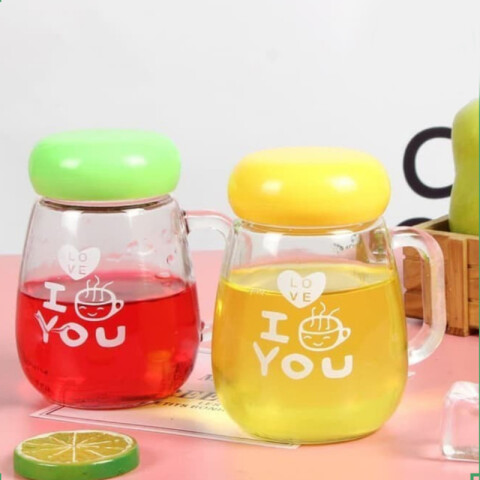Taza de vidrio de colores c/tapa 300ml Taza De Vidrio De Colores C/tapa 300ml