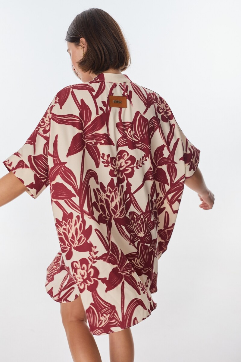 Camisa Azorella Flores Bordeaux