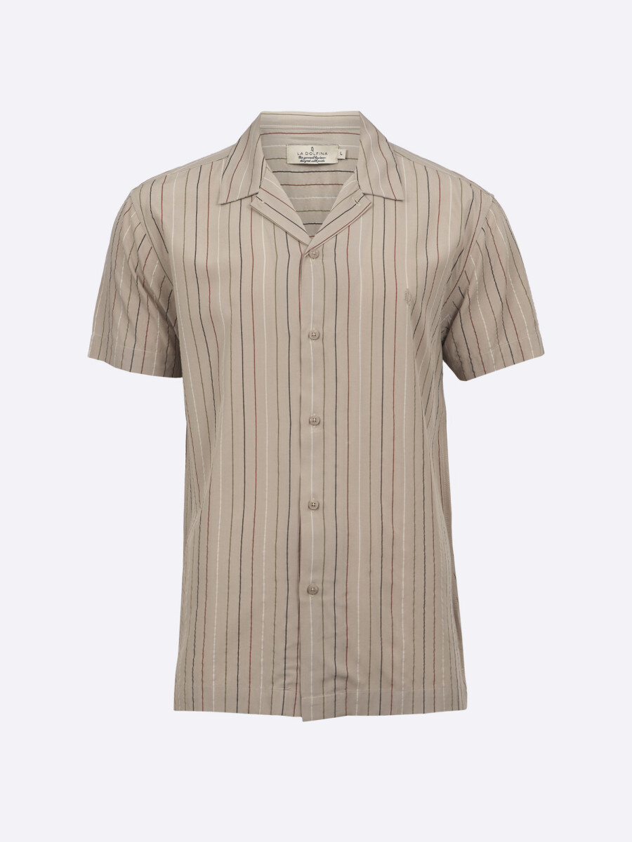 Camisa m/c rayada - beige 