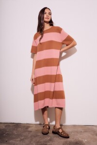 Vestido Tejido Rayado Rosa