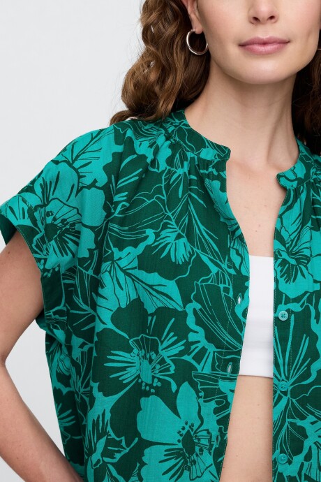 Blusa Muselina Manga Corta Mujer Blue Floral