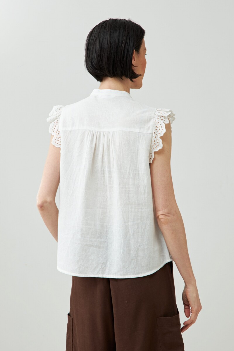 Camisa romántica sin mangas blanco