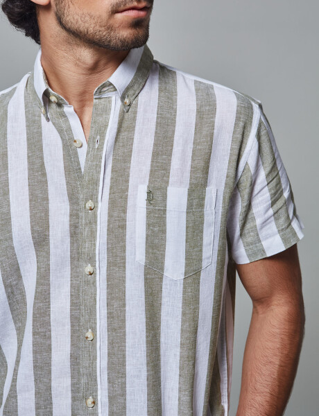 Camisa lino rayada oliva