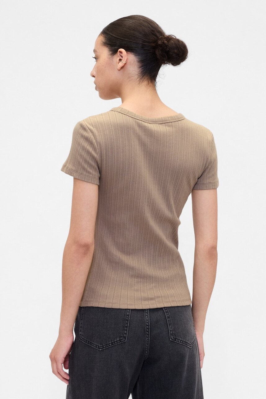 Remera Manga Corta Rib Mujer Medium Cool Brown