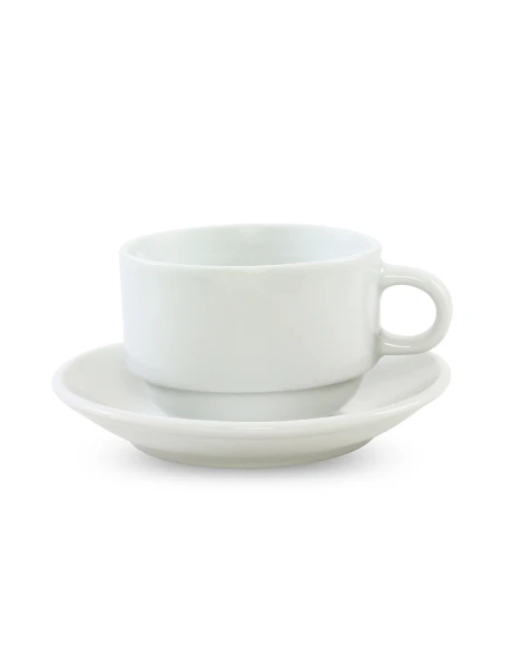 TAZA DE TE 230ML APILABLE CON PLATO PORCELANA BLANCA TAZA DE TE 230ML APILABLE CON PLATO PORCELANA BLANCA