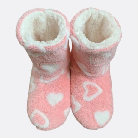Pantufla Botín Diseño De Corazones Rosa/Blanco