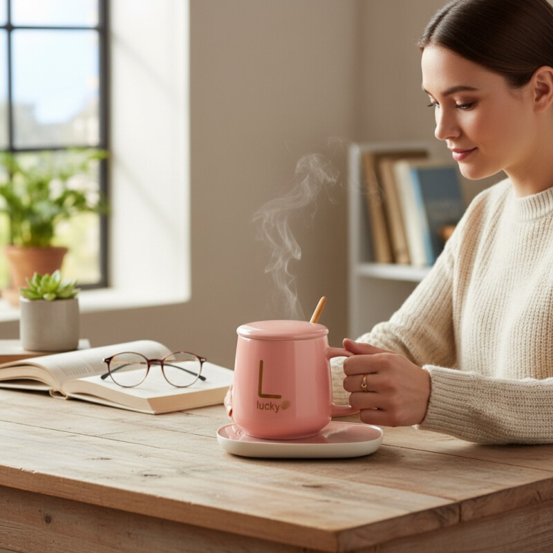 Taza De Café, Té, Eléctrica Usb De 55 Grados, Caja Regalo Rosado