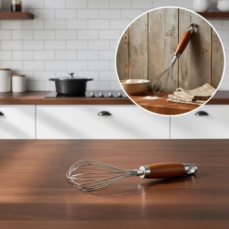 Batidor Manual de Acero Inoxidable con Mango de Madera 25cm Batidor Manual de Acero Inoxidable con Mango de Madera 25cm