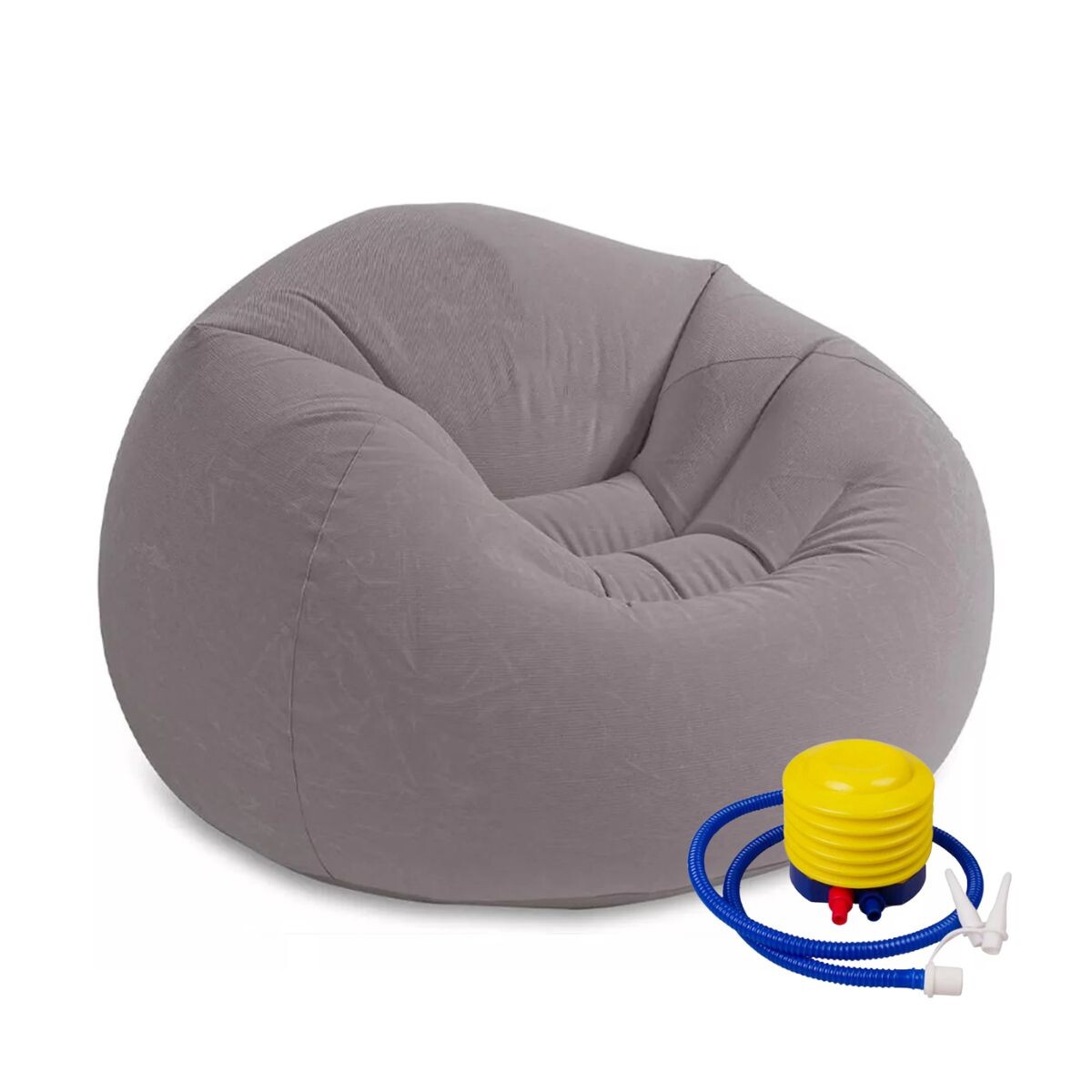 Puff Sillón Inflable de Pvc Con Respaldo Color Gris + Inflador 