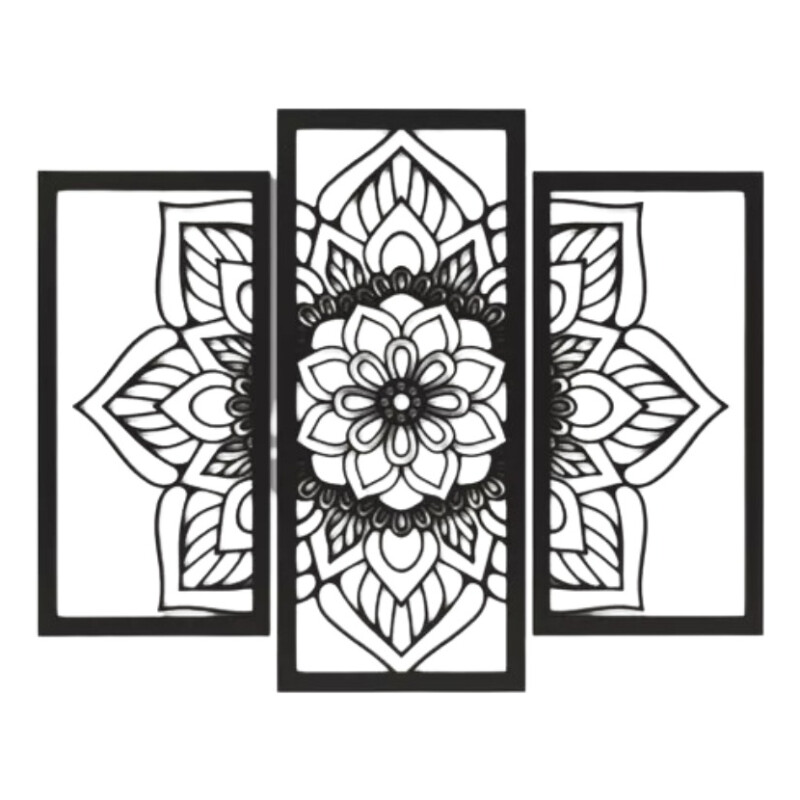 Cuadro Mandala Triptico Artesanal Negro Mdf Calado Decoraci Cuadro Mandala Triptico Artesanal Negro Mdf Calado Decoraci