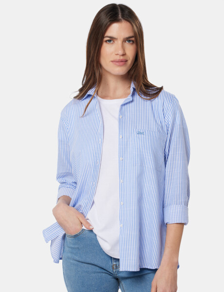 CAMISA HOLGADA RAYADA Celeste