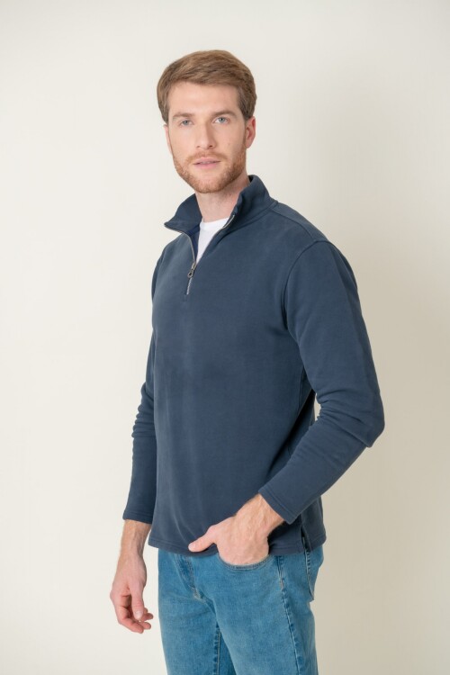 Sweater algodón medio cierre Navy