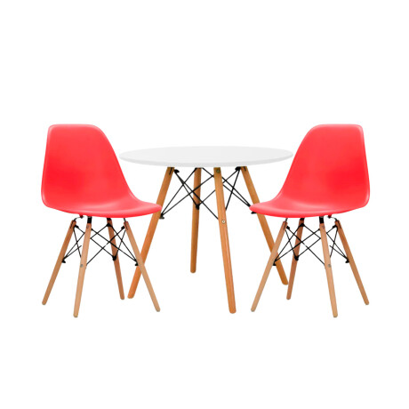 Juego de comedor Con Mesa Circular de 80cm + 2 Sillas Eames Rojo