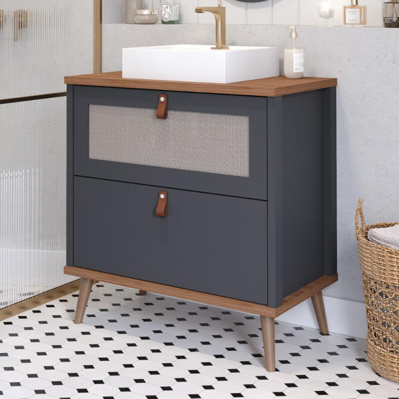 Mueble de baño Mgm Veneto de MDF gris con bañera, 60 cm Mueble De Baño Mgm Veneto De Mdf Gris Con Bañera, 60 Cm