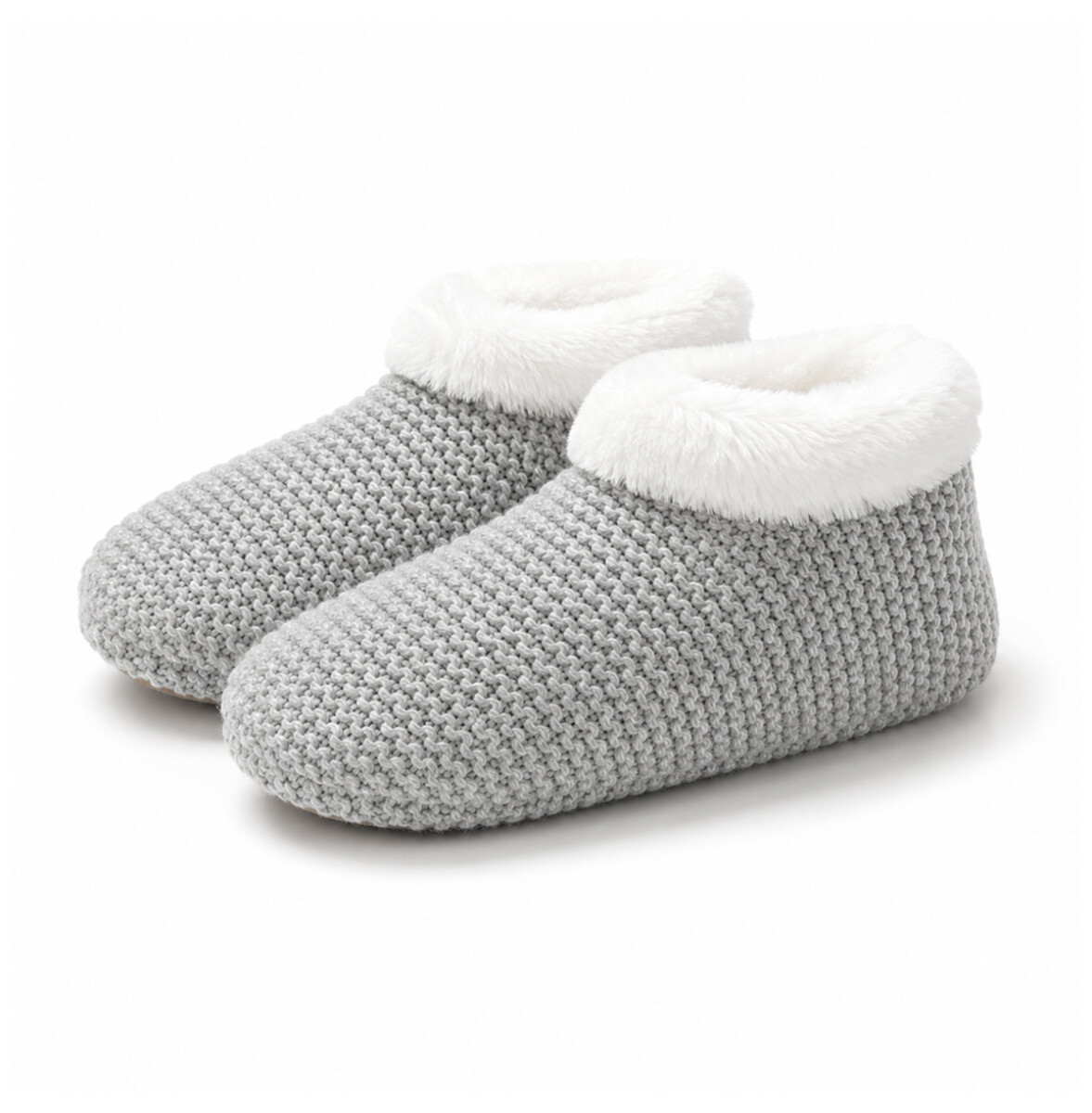 Pantuflas tejidas con corderito - Gris 