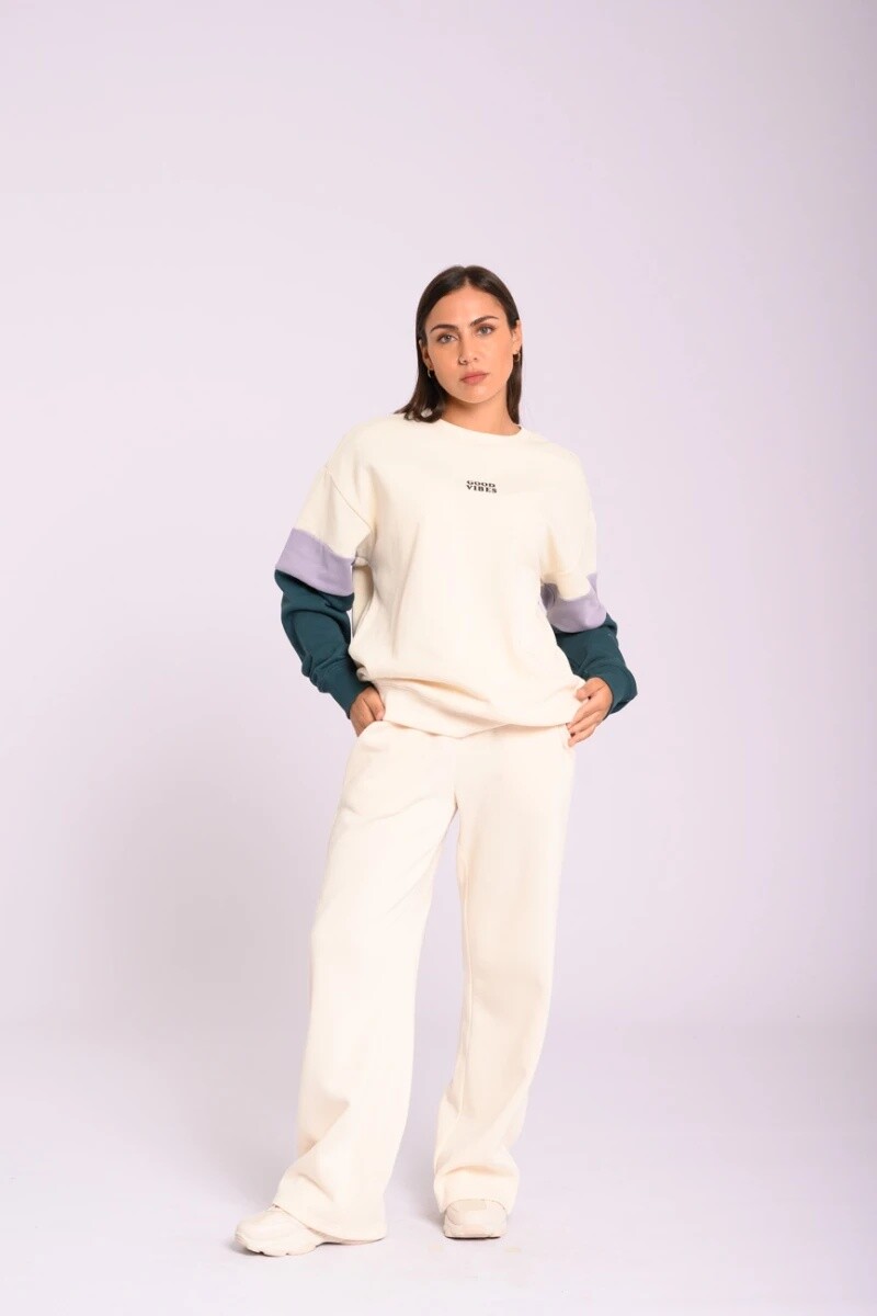 Pantalon Dama Alg.C/Felpa Ancho Canva XS-XL - Crudo 