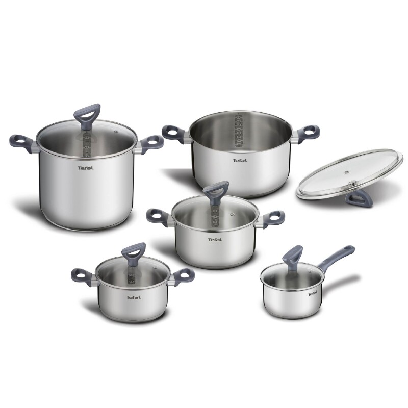 Batería 10 piezas Tefal Daily-cook | Color plateado | Acero inoxidable. Batería 10 piezas Tefal Daily-cook | Color plateado | Acero inoxidable.
