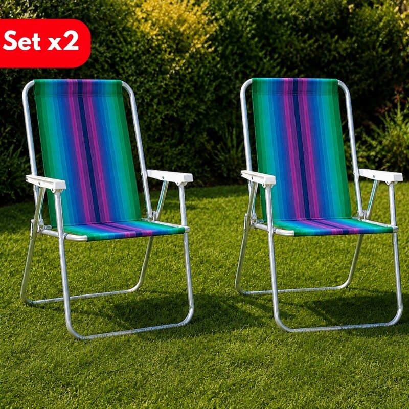 Set X 2 Sillas Altas Aluminio Clásica A Rayas VIOLETA