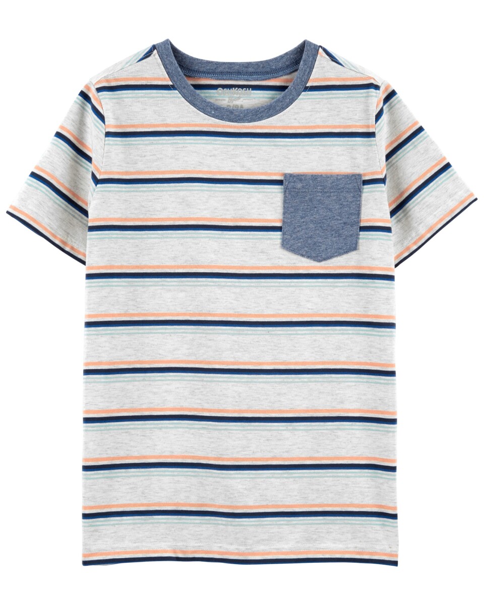 Remera de algodón con bolsillo y diseño a rayas 