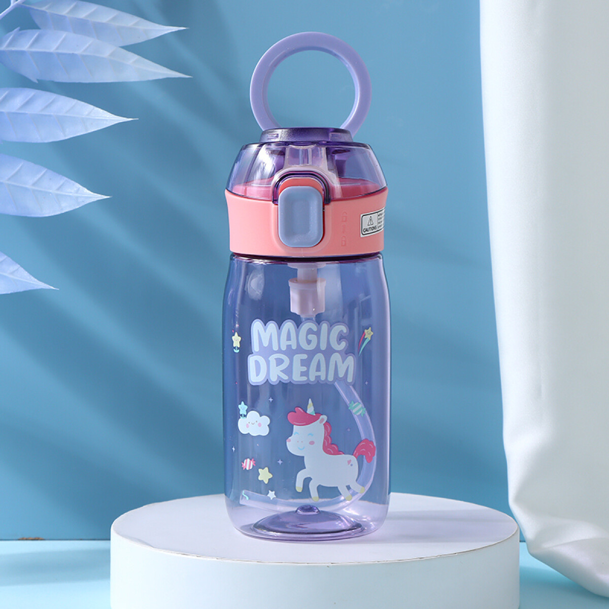 Botella Con Tapa Abatible Y Sorbito 550ml - Unicornio - Lila 