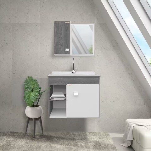 Mueble de baño suspendido Sophia Etna 60cm bacha de resina natural y espejo con botiquín Mueble De Baño Suspendido Sophia Etna 60cm Bacha De Resina Natural Y Espejo Con Botiquín