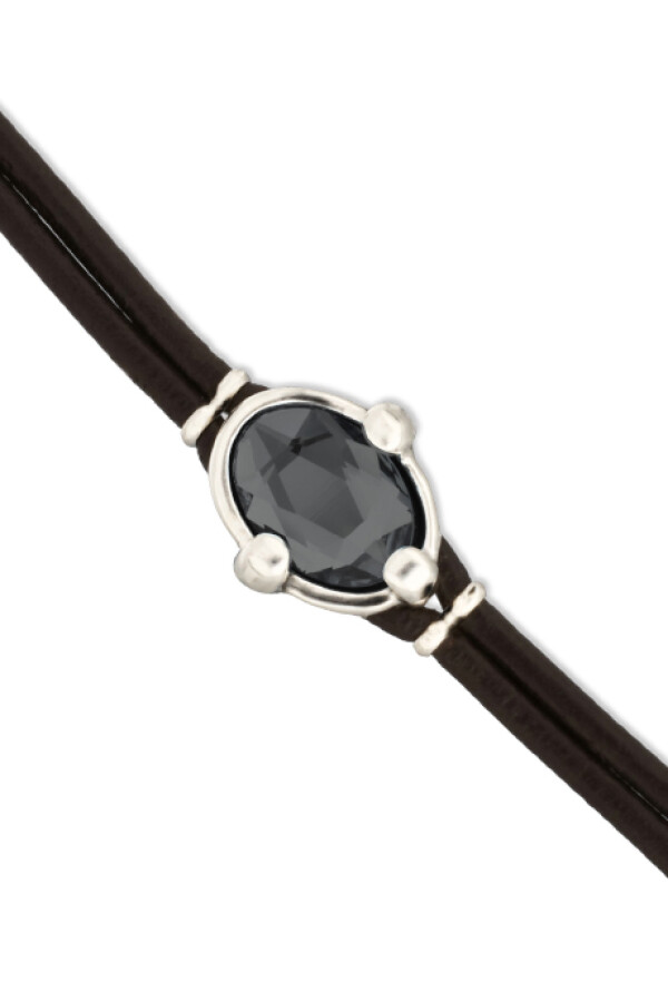 PULSERA DE CUERO CON CRISTAL FACETADO GRIS Pulsera