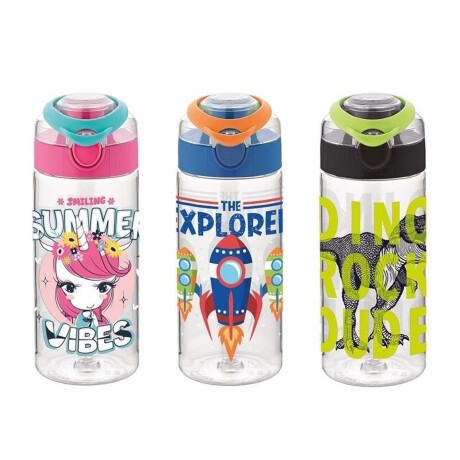 Botella Plástica Diseño Deco Letras 670ML c/ Tapa Juno Renga Azul