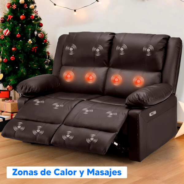 Sofá Sillón 2 Cuerpos Reclinable Masajeador Electrico Living Color Variante Marron