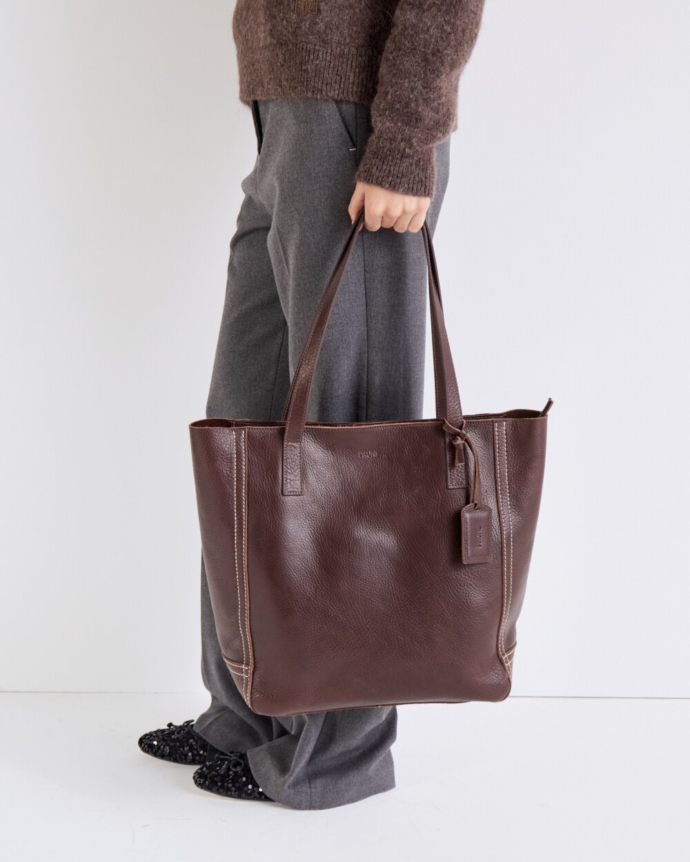 Shopper Vera en cuero graneado Chocolate