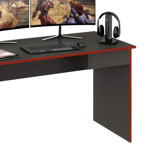 Escritorio gamer con cajón y base para Torre o CPU adaptable Grafito / Rojo