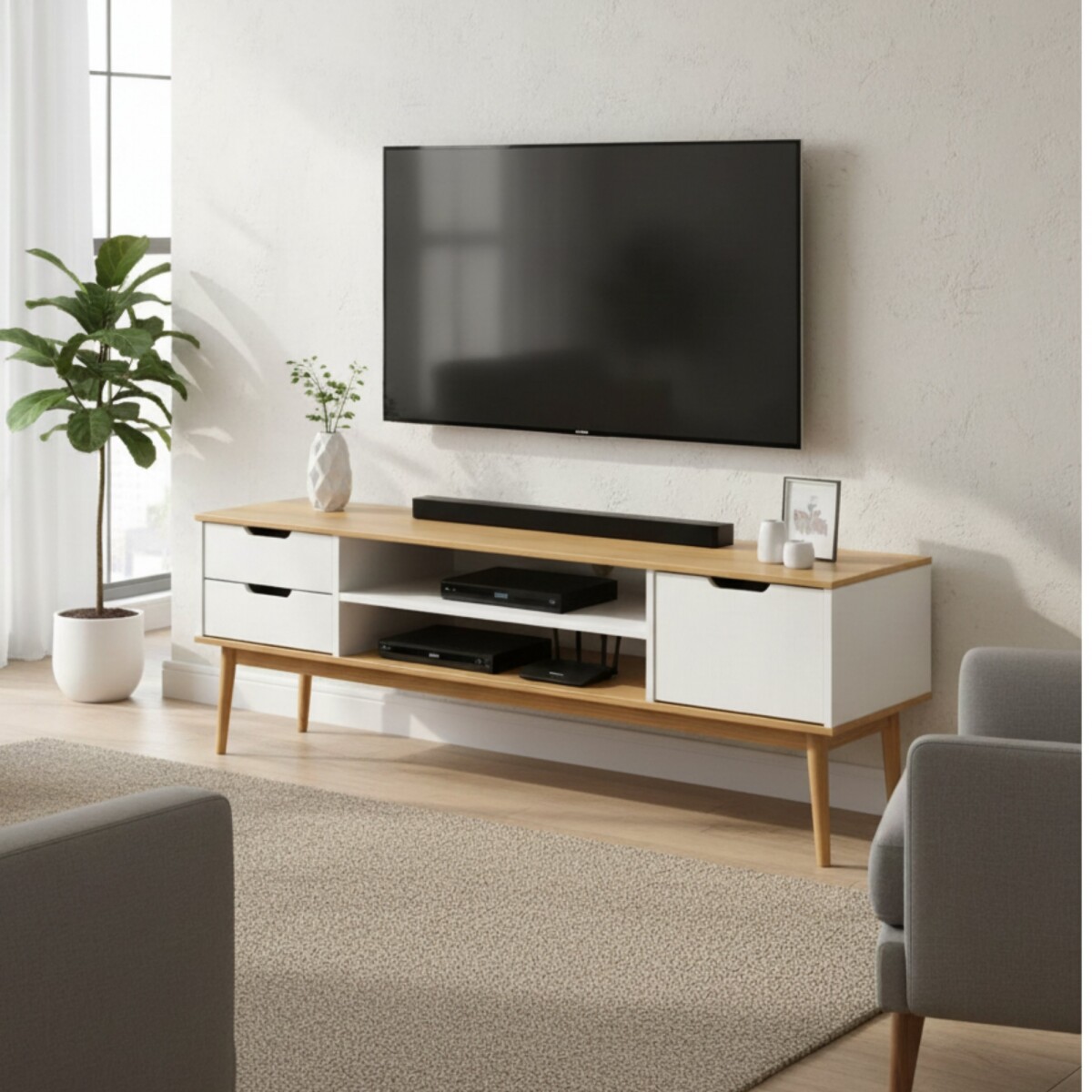 Rack para TV - Linea Nórdica - Roble/Blanco 