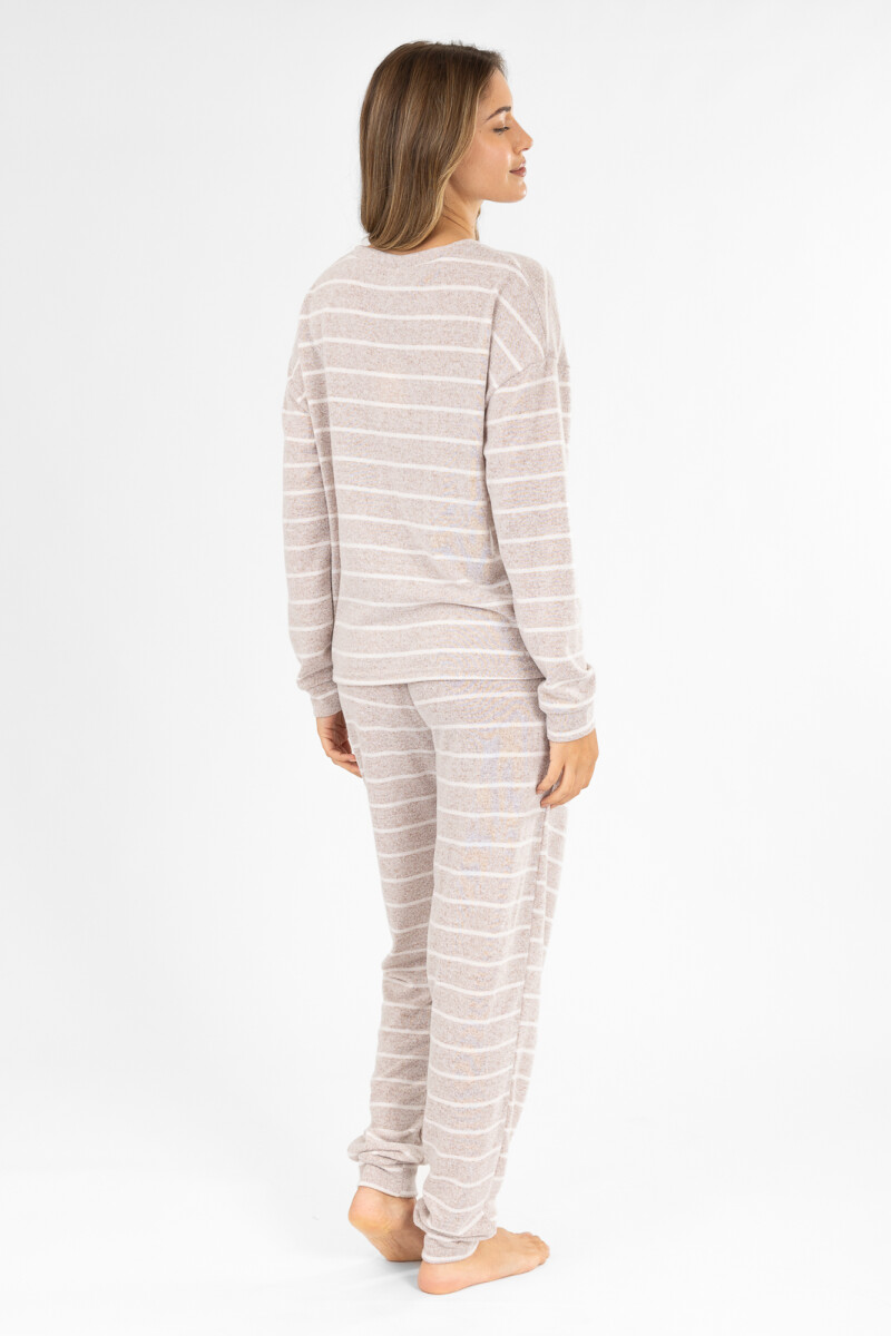 Pijama hacci rayado beige Beige