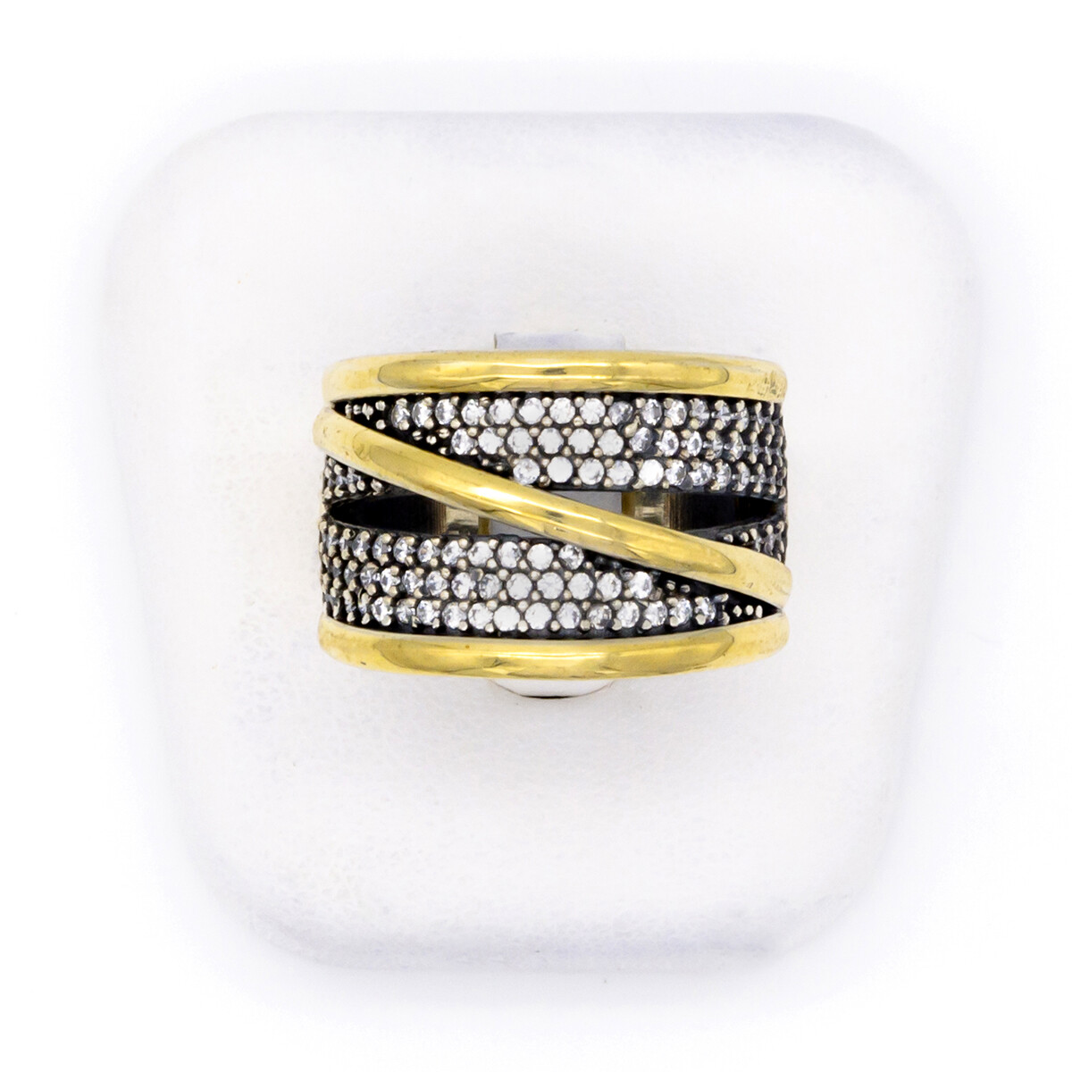 Anillo de plata 925, double en oro 18 ktes y circonias. 