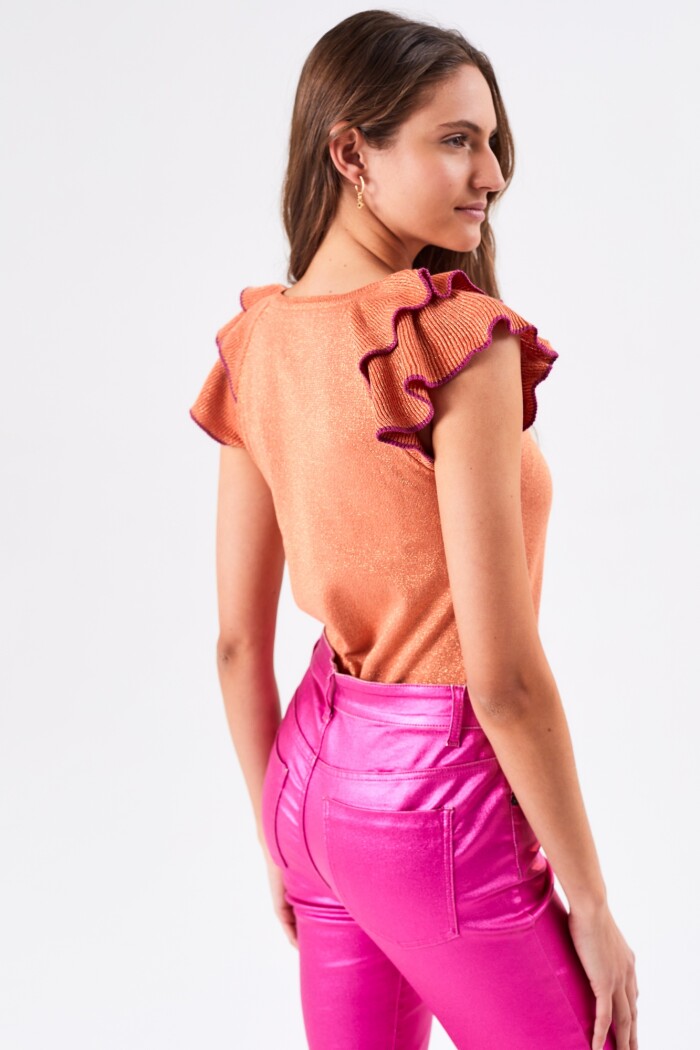 Top Metalizado Manga Volados Ocher